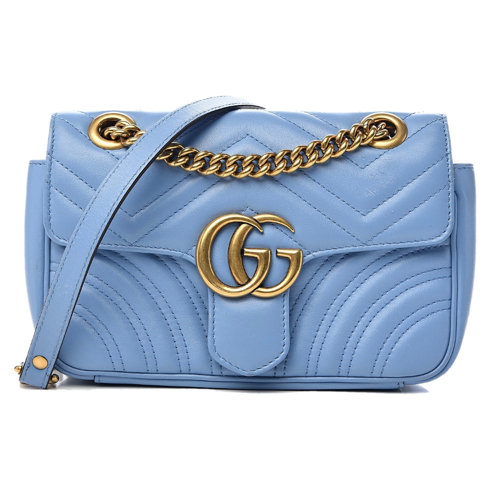 Gucci Marmont Shoulder Bag GG Small Pastel Blue in Matelasse Calfskin  Leather with Palladium-tone - US