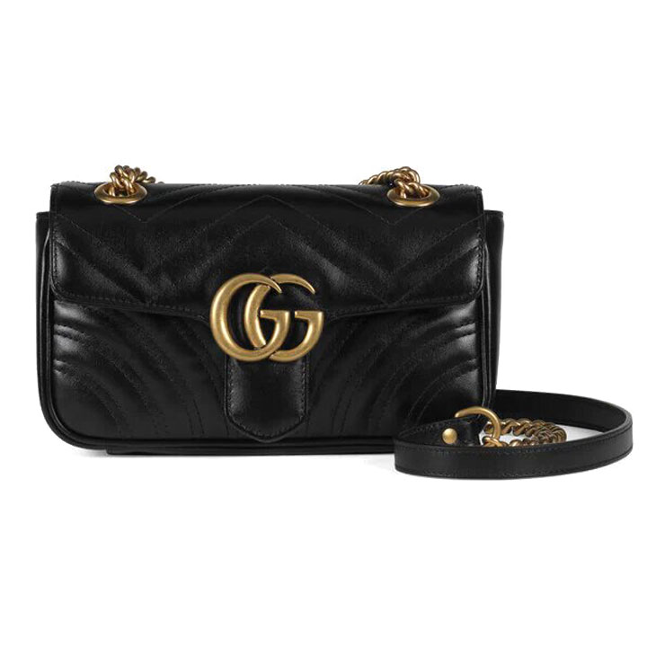 Gucci GG Marmont Matelasse Mini Top Handle Bag Black in Chevron