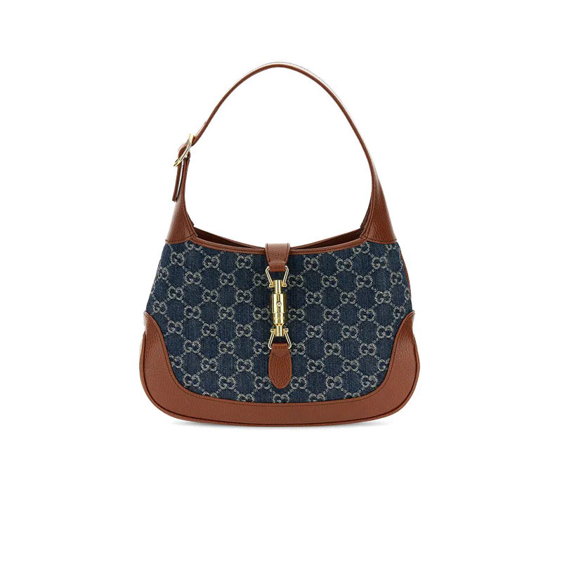 Gucci Jackie 1961 GG Denim Mini Hobo Shoulder Bag Leather Blue