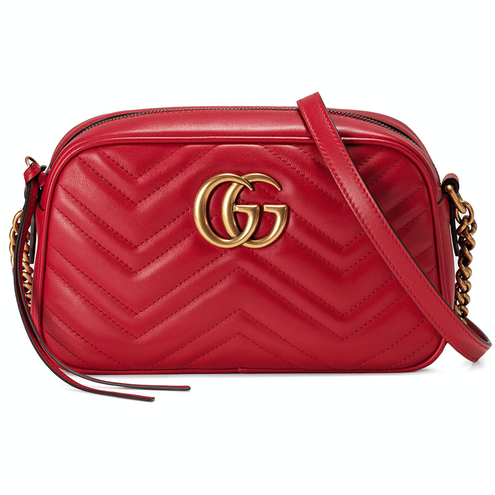 Red Gucci GG Marmont Double Zip Camera Bag