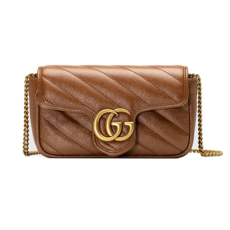 Gucci Matelasse Diagonal GG Marmont Wallet on Chain Brown - The