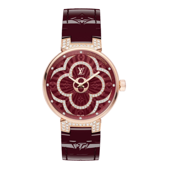 Louis Vuitton Mother Pearl Stainless Diamonds Tambour Women's