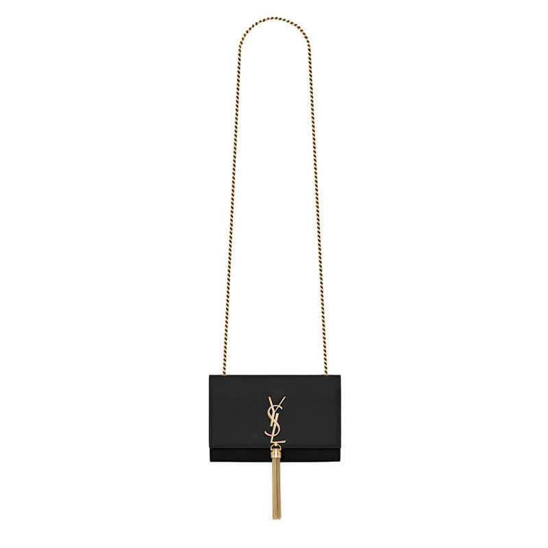 Saint Laurent Black Grain de Poudre Small Monogram Kate Chain Bag