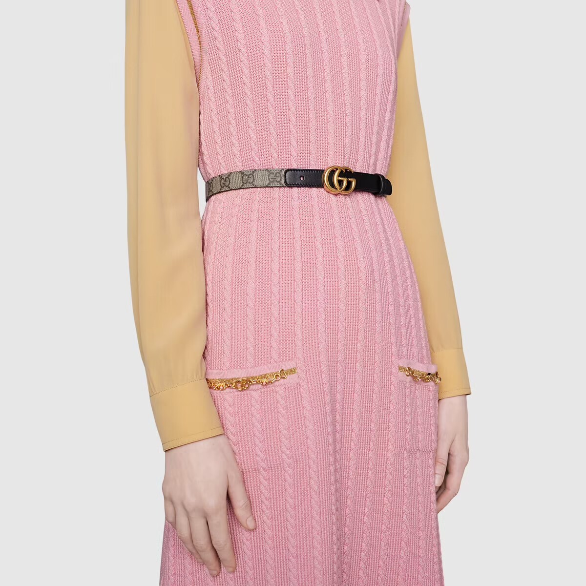GG Marmont thin belt in light pink leather