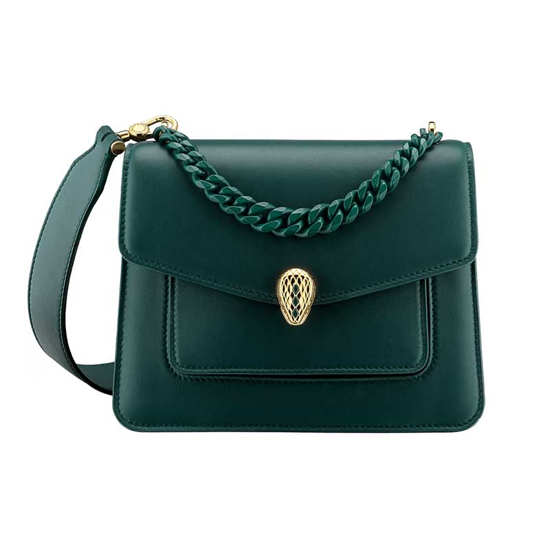 Bvlgari Green/Red Leather Small Serpenti Forever Shoulder Bag